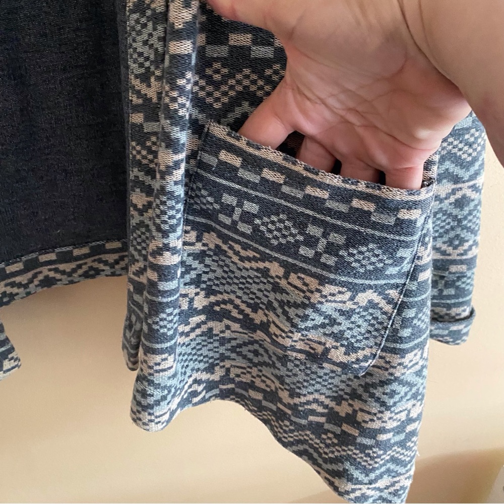 Roots Canada Fair Isle Open Cardigan Sweater Blue Nordic Knit Size Medium Office - Picture 6 of 15